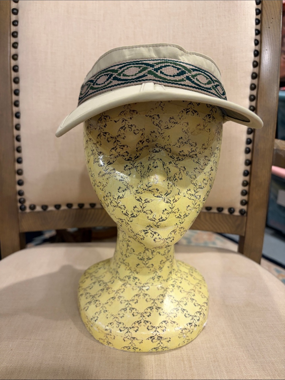 Sunday Afternoon Beige Visor with Green Patterned Trim folding